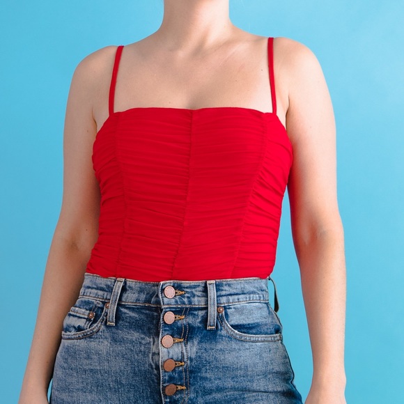 Red Ruched Bodysuit from Revolve Small - Picture 2 of 6